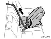 Contact your Toyota dealer immediately. Do not use the child restraint system until the seat belt is fixed. 22p038a 2. Fully extend the shoulder belt to put it in the lock mode.