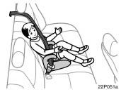 22p051a 22p052 On vehicles with side airbags, do not allow the child to lean against the front door or around the front door even if the child is seated in the child restraint system.