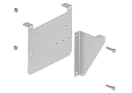 Secure the gusset bracket to the hanger bracket with the bolts and nuts provided as shown