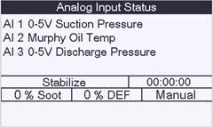 Figure 16: Analog Input Status This screen displays the Analog Input s function selected in the menu for each input.