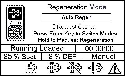 Figure 12: Regeneration Mode Screen This is the Tier 4 Regeneration screen that is selected to be shown in the Tier 4
