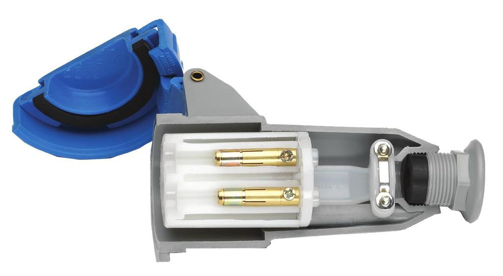 Reference The spring-loaded gasketed, locking cover automatically protects against dirt and splashed water when the connector is not engaged. Color-coding identifies voltage.