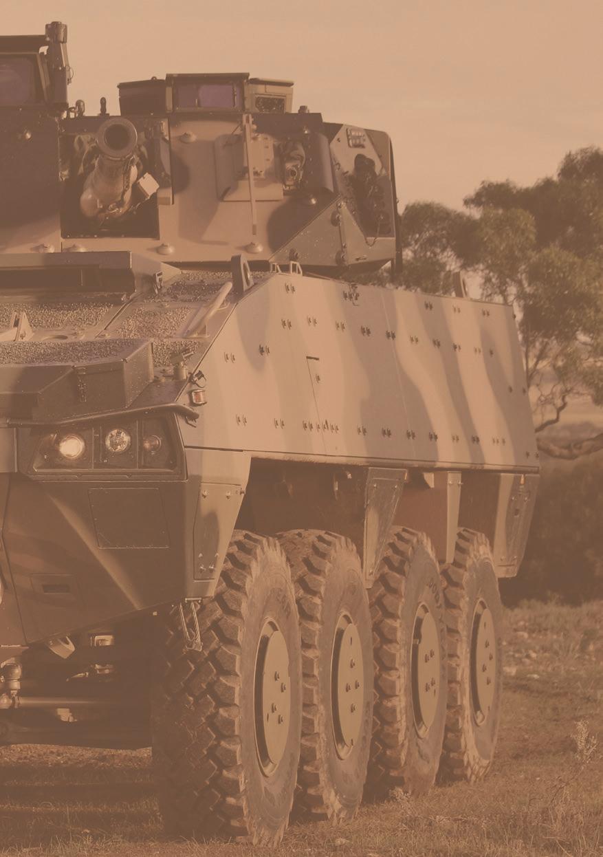BAE SYSTEMS AUSTRALIA PATRIA AMV35 Crew Turret Main Armament Rate of Fire Elevation/Depression +37 / 8 Secondary Armament Anti-tank guided weapon Engine Dimensions Weight (Gross) Maximum Speed Range