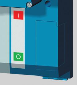 The circuit breaker can be switched on using the green button on the motor drive front panel and switched off using the red button on the overcurrent release.