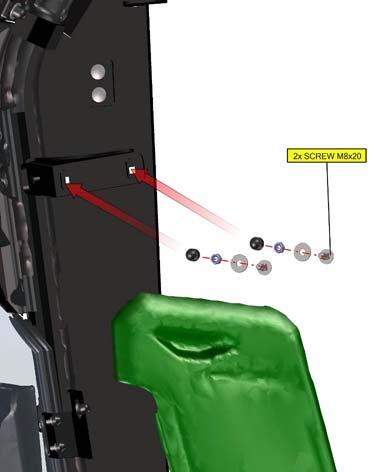Attach the bracket to the door hinge plate using the hardware shown (M8 x 20).