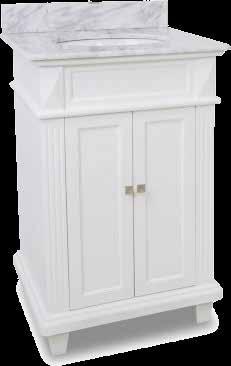 rating - Full extension soft-close slides and hinges - Carrara Marble top on White and