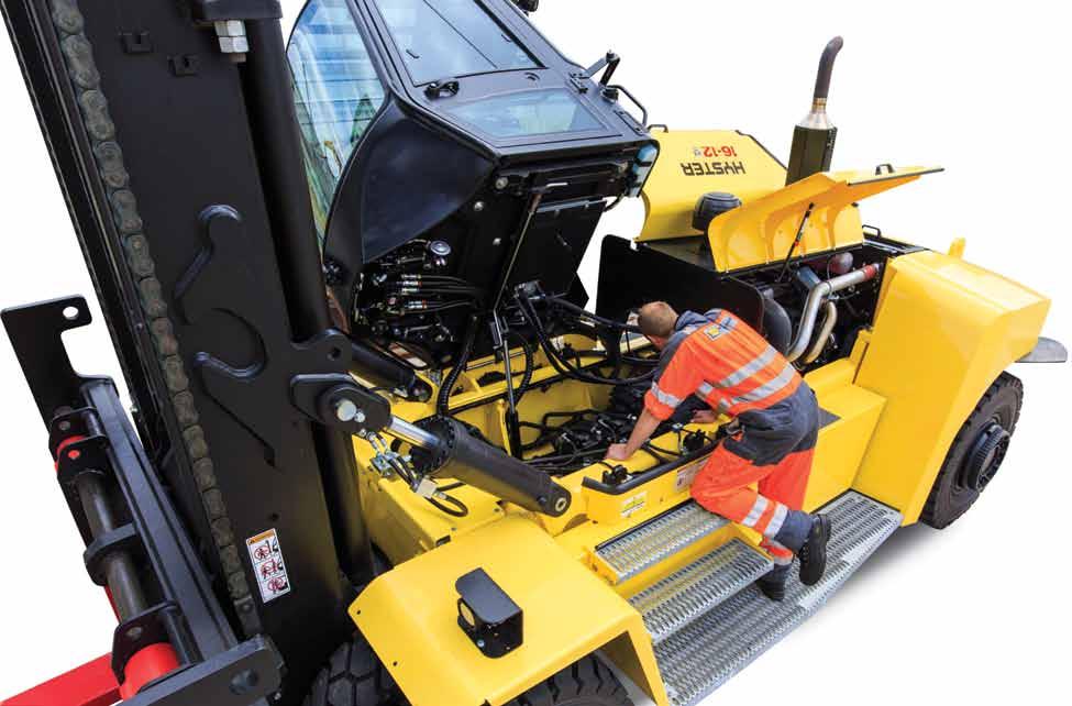 Easy Serviceability The Hyster H16XM-9/12 to H18XM-7.5/9 Rage of Heavy Duty Forklifts is reowed for its ease of maiteace.