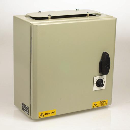 TRANSFORMER CONTROLLER Accessories IP40 enclosure Five speed stepped control Illuminated on/off switch (single phase units only) Fitted Motor Protection type D MCB (single phase units only) Suitable