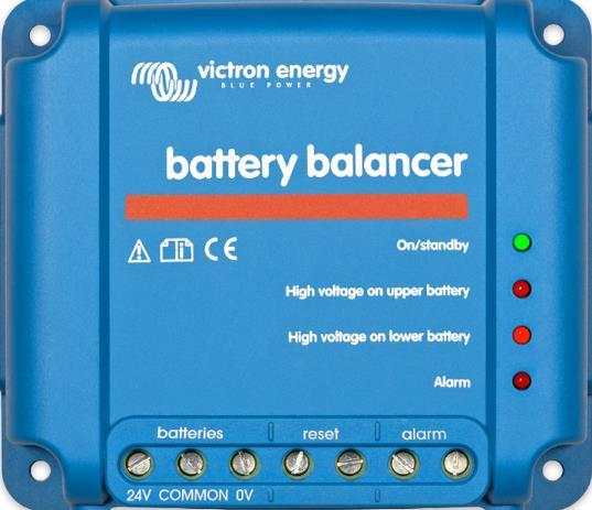 Battery Balancer The Battery Balancer equalizes the state of charge of two series connected 12V batteries, or of several parallel strings of series connected batteries.