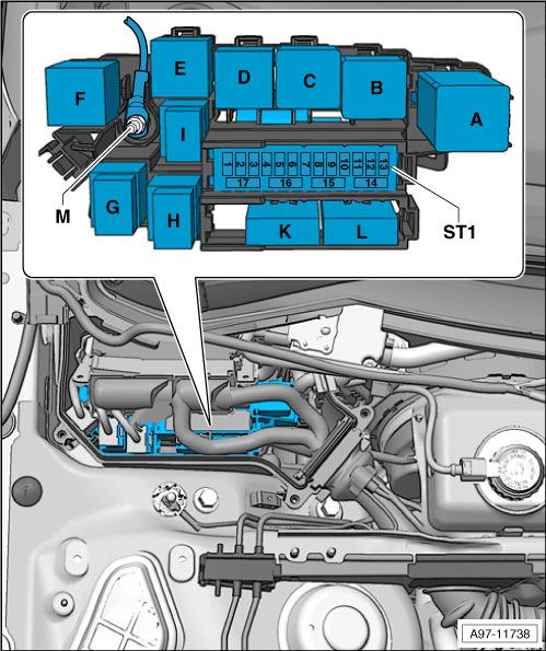 Page 6 of 8 Location, relay andfuse holder B -SB- for models with righthand drive: In electronics box in plenum chamber, driver side 14) Models with a diesel engine only 15) for models with