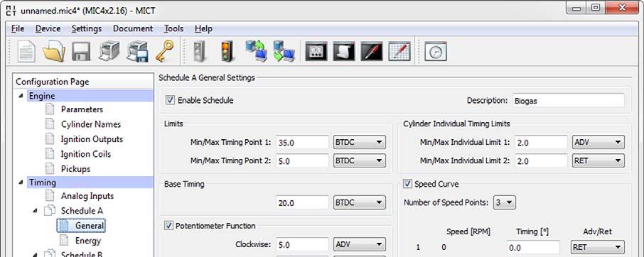 8 SETTINGS VIA THE MICT 8.11.7 Timing Schedule A/B General Schedule A General Settings The MIC5 offers two schedules for implementing the necessary settings for the timing of the engine.