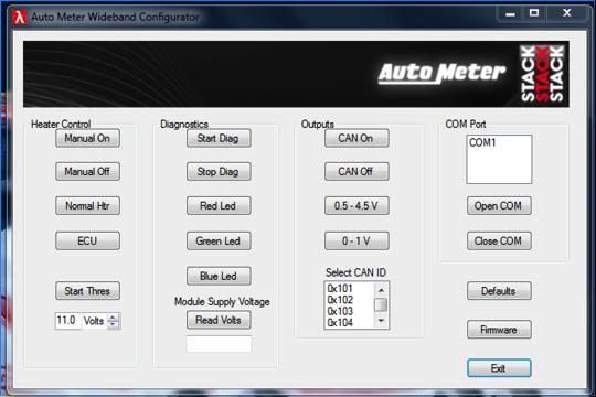 AutoMeter Wideband Configurator is a PC application for configuring the AutoMeter Inline Wideband Module and providing simple diagnostic capability.