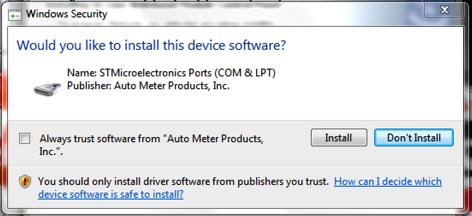 Windows Security may ask for permission to install STMicroelectronics Ports (COM & LPT).