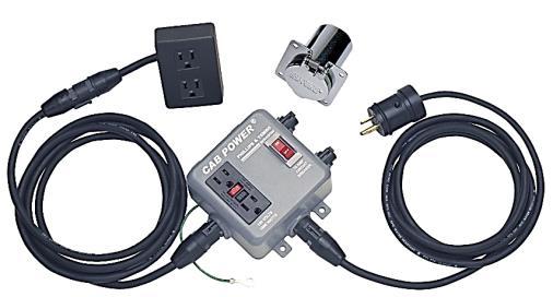 The male end of the extension cord is plugged into a 120-volt power supply (minimum of 15 amps).