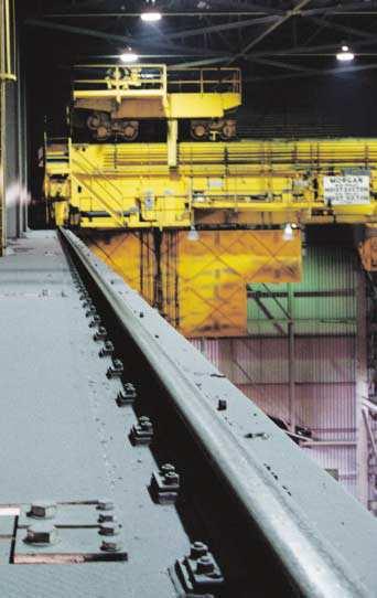 Rail clips supplied by Cavotec Gantrex are often used in the steel and aluminium industry for the overhead crane rails.