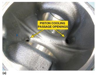 FIGURE 4 13 (a) two holes in the underside of the piston lead to a passage where oil is