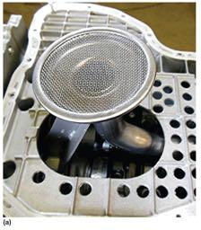 pickup screen on a Duramax diesel engine is surrounded by many baffles.