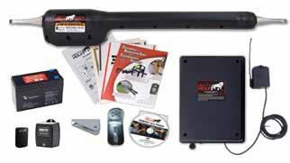 NOT INCLUDED BATTERY REQUIRED MM360 Single Swing Gate Opener Kit Contents: One gate opener arm, mounting hardware, mounting brackets, AC transformer (RB570), one transmitter (FM135), detailed