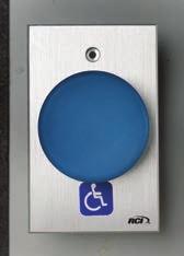 990 Oversized Tamper-Resistant Handicap Pushbutton 3"W x 4-3/4"H (76mm x 2mm) 2 Year Limited Blue, 2-3/8" (60mm) diameter button Available with handicap label or blank Quickly mounts to single gang