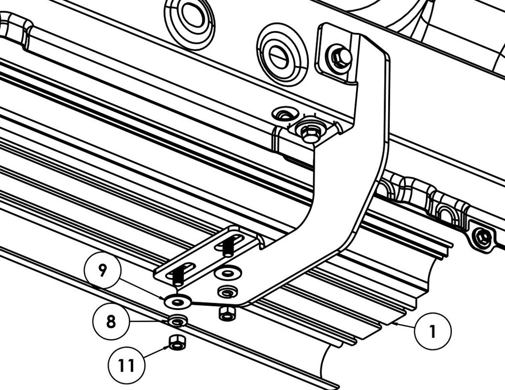 4. Loosely install mounting brackets to the previously installed M8 u-clips with the supplied M8 hardware (Items 4-6). See Figure 3.