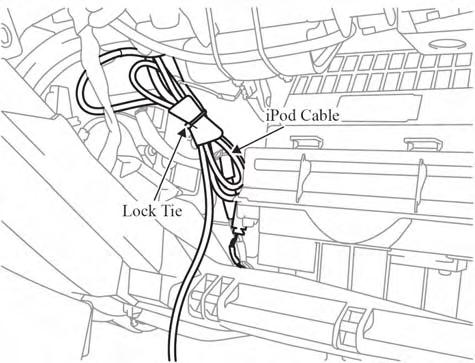 Fig. 5-1 (b) Using one (1) 6 lock tie, secure the cable bundle to the existing vehicle harness behind the glove