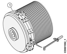 Install the brake rim halves (1) on the drum groove. Install the disc springs (12) on the bolts (11) and screw the bolt into the brake rim (1).