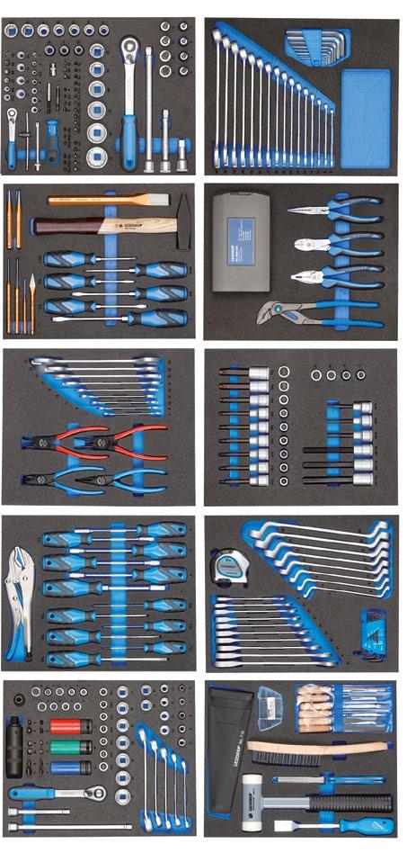 0 7 drawers: 5x type 1, H = 67 mm 1/4"+1/2" socket key assortment in CT module No. TS CT2-D19-D20, 81 pcs Combination spanner set in CT module No. TS CT2-7, 24 pcs 1 985 775 475 7 29802 25-TS-1 109.