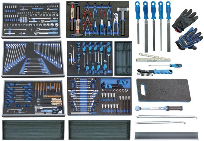 WORKSHOP 25 BASIC TROLLEY WITH TOOL ASSORTMENT 198 pieces Basic outfit for service, maintenance and repair work on the car Tool set in Check-tool modules (CT) plus 4 distance modules Slip-free, grip