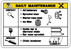 MAINTENANCE Follow these simple maintenance guidelines and the 613GC Cut-Off Saw will keep running at its very best. AFTER EACH USE 1. Rinse the saw, guide bar and diamond chain with water. 2.