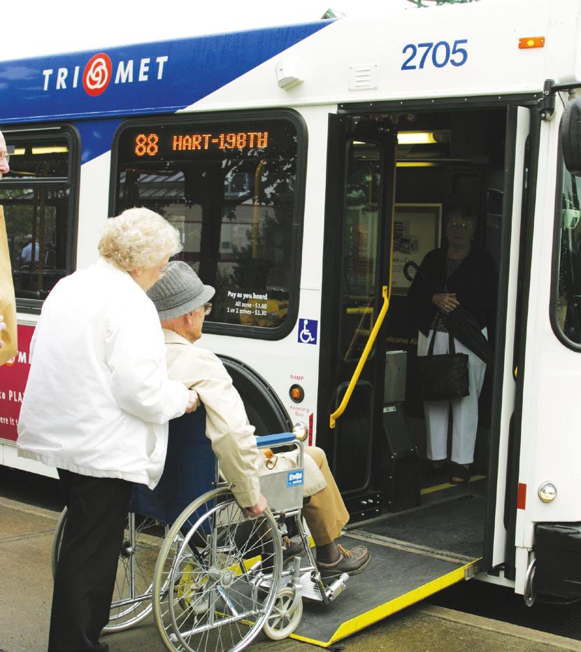 All buses have securement areas for two mobility devices. At least one car of every MAX and WES train and Streetcar has ramps that extend for easy boarding with mobility devices.