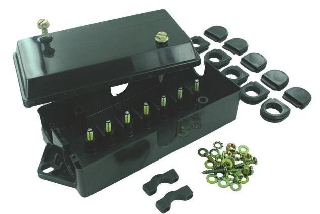grommets for the access ports are supplied 1 PC/PK 12 PCS/PK *762124 *762124B *NEW *762124 7-Terminal unction Box (Clear) Black 7 x #10-32 zinc-dichromate studs (corrosion-resistant).