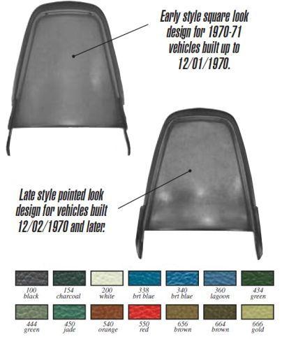 seat back. The Òearly styleó seat backs have a square look and shorter hinge extensions and are for 1970-71 models built through 12/01/70.