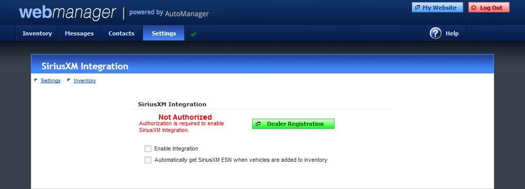 Step Three: Dealer Registration On the SiriusXM Integration settings screen, there will be a