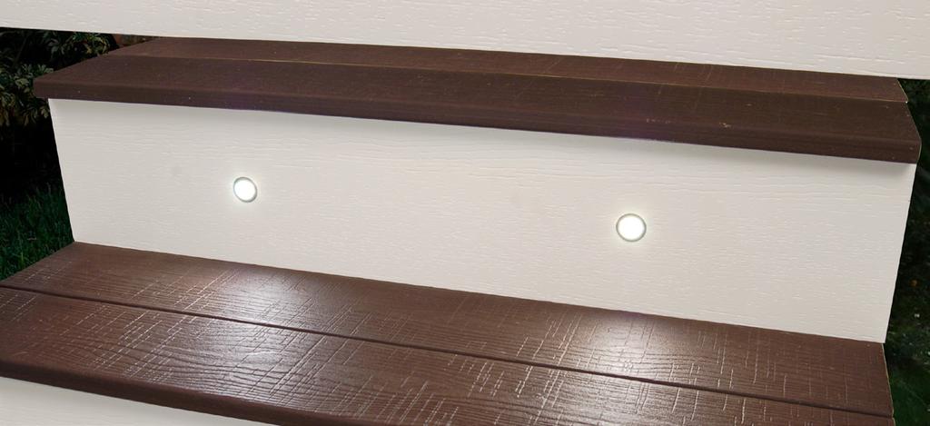 Designed to be mounted into the riser of a stairway to illuminate the treads.