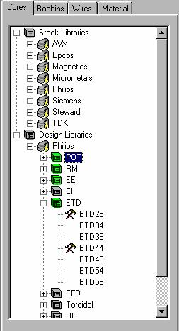 2.2 Selection of of Magnetic Components Selecting Components in the Design Library (right mouse button) Choose all or part of libraries to be included: Libraries: AVX,