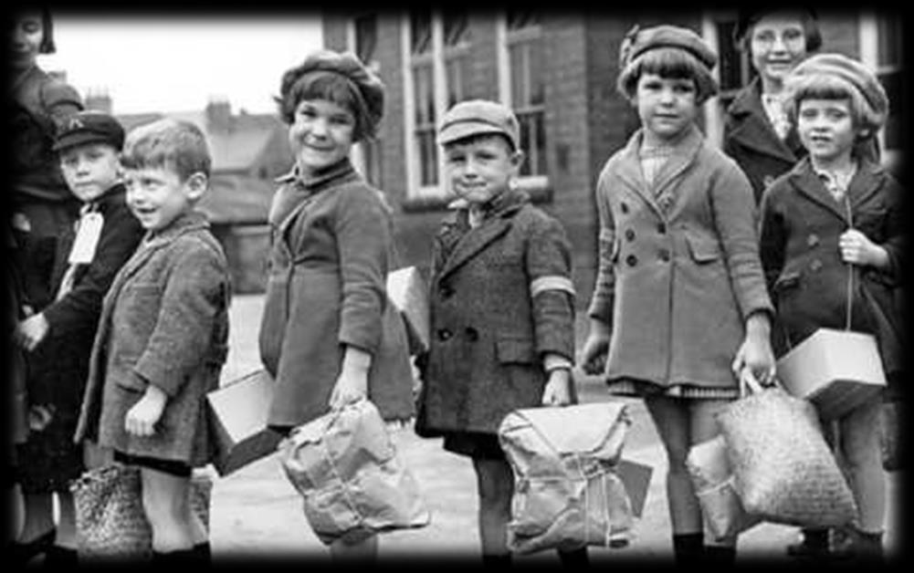 The Blitz on England Children were evacuated from major cities like London to the countryside* at start of war (1939).