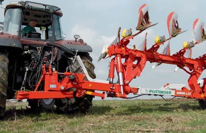 The first plough body is positioned far forwards compact, manoeuvrable design. The support wheel is guided by a steering linkage.