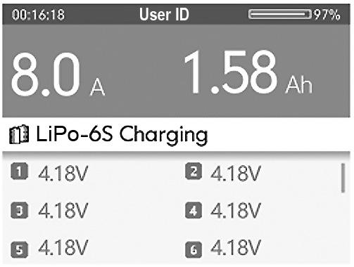 Charge Screen S Background Screen (color indicates charge cycle) Operating Time Percentage of Full Charge F t Active