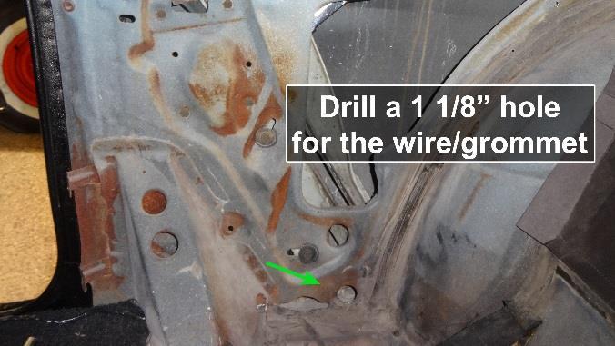 Locate the dimple to the right of the body support about the same height from the floor as the previous step and drill a 3/8 hole.