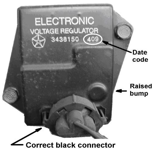 The voltage regulator is painted gloss black and connector from the wire harness is black.