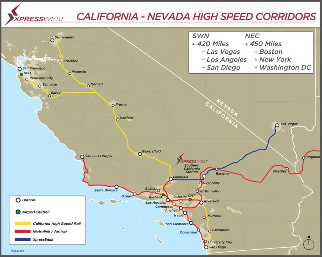 XW, CHSRA and the Southwest Rail Network March, 2012: The High Desert Corridor Joint Powers Authority, LAMETRO, and SANDBAG approved including high speed rail within the E-220 corridor EIS/EIR