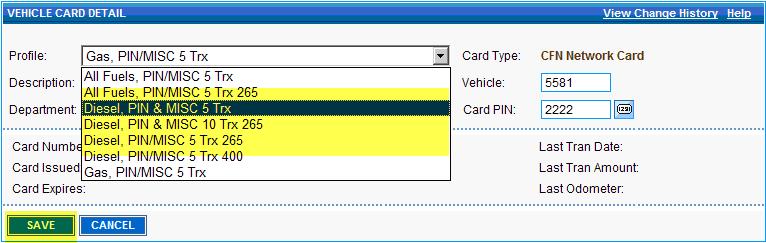 Add or Remove a Product on an Existing Card Select the card as outlined above, then click on the Edit field.