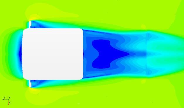 The scalar plots in the figure 8 displays another phenomena unique to each modification. For baseline, the flow pattern defined by the side mirror is conical shaped in the wake zone.