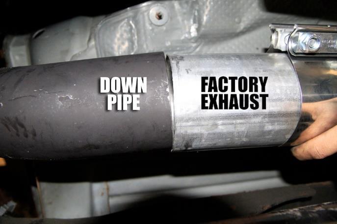 (B) Then hold pipe up to exhaust and make a mark were it needs to be cut.