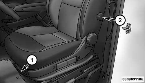 74 UNDERSTANDING THE FEATURES OF YOUR VEHICLE Forward And Rearward Adjustment The adjusting bar is at the front of the seat, near the floor. Pull the bar upward to move the seat forward or rearward.