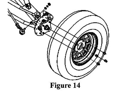 It is only necessary to tighten the nuts so that the wheel turns freely on the axle with minimum end play. (See Fig. 14) Tighten the nuts after replacing the wheels. B.