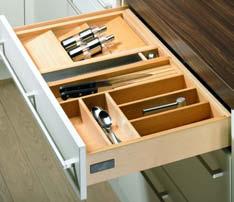 InnoTech drawer system organisation Use of OrgaTray Exclusiv 1/Exclusiv 2 for drawers/internal drawers Exclusiv Cutlery tray OrgaTray Exclusiv 1 Designed for standard cabinet widths Cabinet widths of