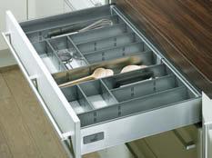 InnoTech drawer system organisation Cutlery tray InnoPlus for drawers/internal drawers Exclusiv Designed for standard cabinet widths For nominal length 470 and 520 mm Elements simply push together