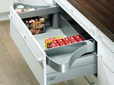 InnoTech drawer system organisation Pop-out compartments OrgaWing Provides InnoTech pot-and-pan drawers, 144 mm height, with an additional swing-out storage level above the railing.
