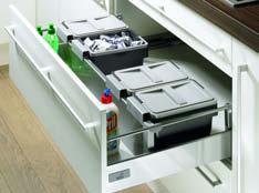 Double-walled steel drawer system InnoTech preassembled under-sink drawer OrgaFlex with plastic containers For utilising the space below the sink Freely positionable and removable plastic containers